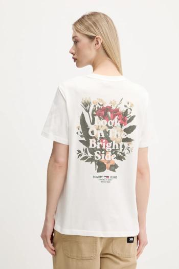 Bavlnené tričko Tommy Jeans dámske, biela farba, DW0DW21341