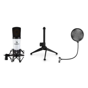 Auna auna MIC-920, USB mikrofónová sada V1, kondenzátorový mikrofón, statív, pop filter, biely