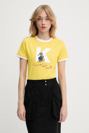 Bavlnené tričko Karl Lagerfeld KL X DISNEY dámske, žltá farba, A3W17089