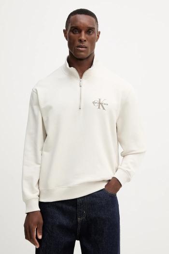 Bavlnená mikina Calvin Klein Jeans béžová farba, s nášivkou, LV04RD244G