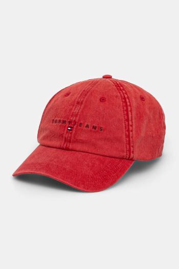 Bavlnená šiltovka Tommy Jeans červená farba, s nášivkou, AM0AM13355
