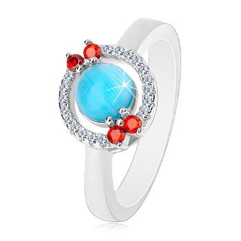 Prsteň zo striebra 925 - zirkónová obruč, akvamarínovo modrý stred - Veľkosť: 53 mm