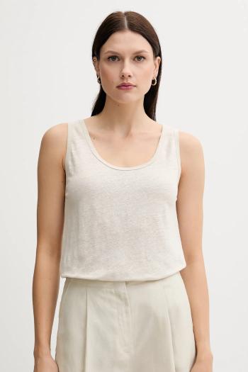 Ľanový top United Colors of Benetton béžová farba, 37UJE8398