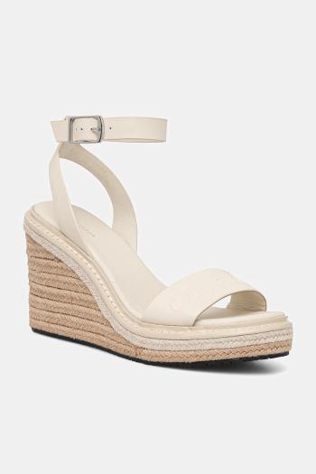 Kožené sandále Calvin Klein WEDGE SANDAL 70 - HE béžová farba, HW0HW02376