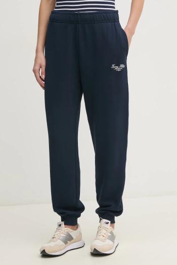Bavlnené tepláky Tommy Hilfiger dámske, tmavomodrá farba, s potlačou, WW0WW45576
