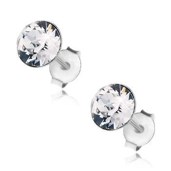 Strieborné náušnice 925, okrúhly Swarovského krištáľ čírej farby, 7 mm