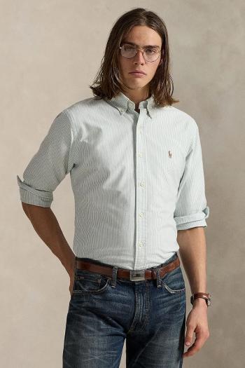 Bavlnená košeľa Polo Ralph Lauren zelená farba, regular, s golierom button-down, 710953704