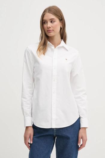 Bavlnená košeľa Polo Ralph Lauren dámska, biela farba, voľný strih, s klasickým golierom, 211970736