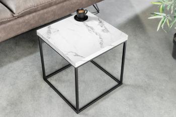 LuxD Dizajnový odkladací stolík Haines 45 cm vzor biely mramor