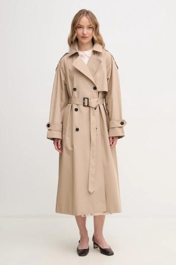Bavlnený trenčkot Tommy Hilfiger béžová farba, prechodný, oversize, WW0WW45918