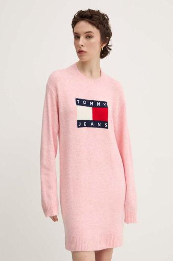 Šaty s prímesou vlny Tommy Jeans ružová farba, mini, oversize, DW0DW18719