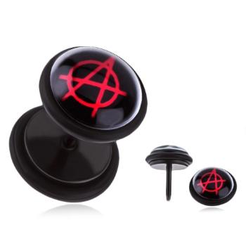 Okrúhly fake plug do ucha z ocele - znak "anarchia"