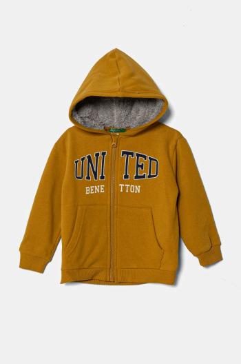 Detská mikina United Colors of Benetton žltá farba, s kapucňou, vzorovaná, 3EB5G503E