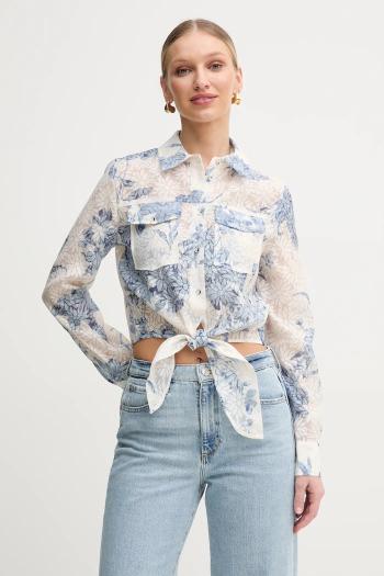 Košeľa Guess ADELAIDE dámska, béžová farba, regular, s klasickým golierom, W5GH03 WH4K2