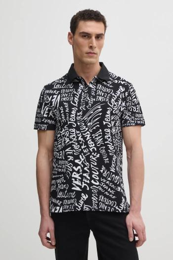 Bavlnené polo tričko Versace Jeans Couture pánske, čierna farba, s potlačou, 78GAG6R0 JS459