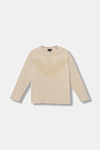 Detská bavlnená košeľa s dlhým rukávom Emporio Armani béžová farba, s potlačou, EB000725 AF16162