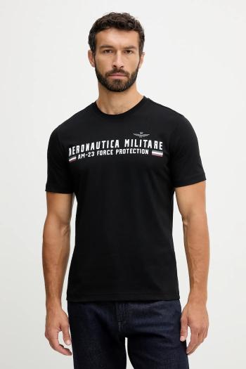 Bavlnené tričko Aeronautica Militare pánske, čierna farba, s potlačou, TS1942UJ00538
