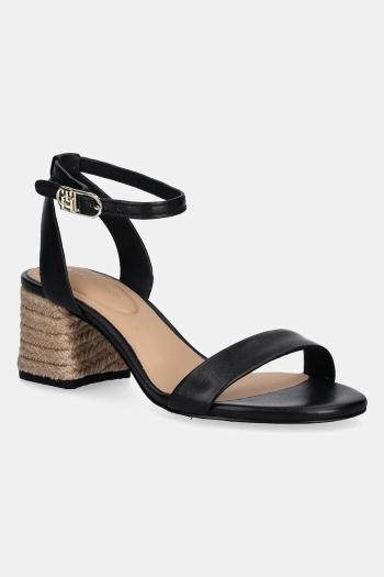 Kožené sandále Tommy Hilfiger LEATHER ANKLE STRAP ESPAD SANDAL čierna farba, FW0FW08533