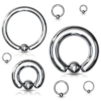 Piercing z ocele 316L - jednoduchý krúžok s guľočkou, strieborná farba, hrúbka 4 mm - Hrúbka x priemer x veľkosť guličky: 4 mm x 16 mm x 8 mm