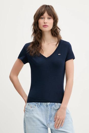 Bavlnené tričko Tommy Jeans 2-pak dámske, tmavomodrá farba, DW0DW21367