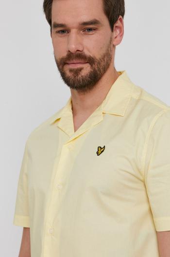 Bavlnená košeľa Lyle & Scott pánska, žltá farba, regular, s klasickým golierom