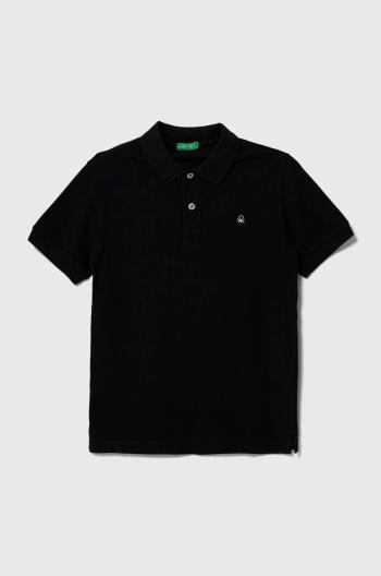 Detská bavlenná polokošeľa United Colors of Benetton čierna farba, jednofarebný
