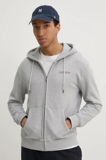 Bavlnená mikina Guess Jeans pánska, šedá farba, s kapucňou, s potlačou, M5RQ45 KCPR1