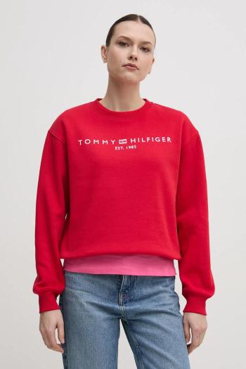 Mikina Tommy Hilfiger dámska, červená farba, s potlačou, WW0WW39791