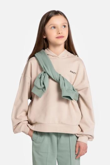 Detská bavlnená mikina Coccodrillo béžová farba, s kapucňou, jednofarebná, EVERYDAY GIRL