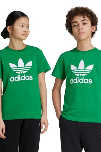 Detské bavlnené tričko adidas Originals TREFOIL TEE zelená farba, s potlačou, IY4003