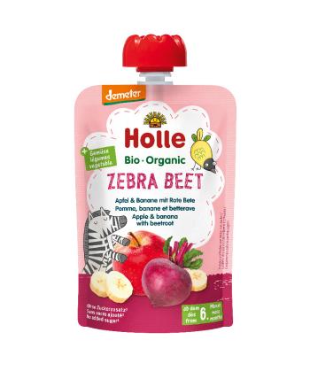 HOLLE Zebra Bee Bio ovocné pyré jablko, banán a červená repa vslovenčine znie: Zebra Bee Bio ovocné pyré jablko, banán a červe 100 g