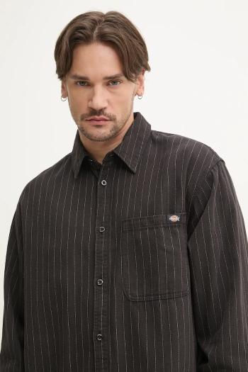 Bavlnená košeľa Dickies pánska, čierna farba, voľný strih, s klasickým golierom, DK0A4Z7NBLK1