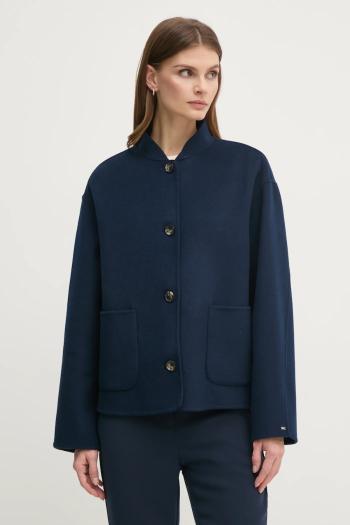 Vlnená bunda Tommy Hilfiger tmavomodrá farba, prechodná, WW0WW44978