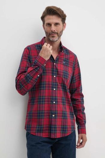 Bavlnená košeľa Barbour pánska, červená farba, slim, s golierom button-down