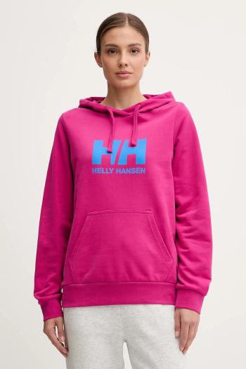 Bavlnená mikina Helly Hansen HH LOGO 2.0 dámska, ružová farba, s kapucňou, s potlačou, 34460