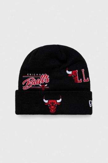 Čiapka New Era čierna farba, z hrubej pleteniny, CHICAGO BULLS