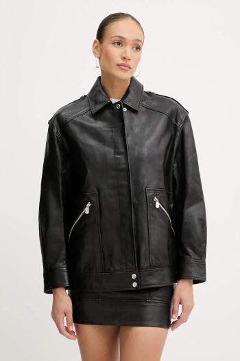 Kožená bunda Pinko čierna farba, prechodná, oversize, 105012 A2I1
