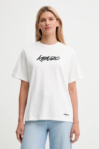 Bavlnené tričko Kenzo Kenzo x Futura dámske, biela farba, FF62TS5544SG