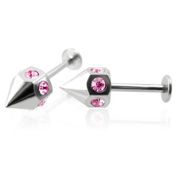 Labret do brady kužeľ so zirkónmi, ružový - pár