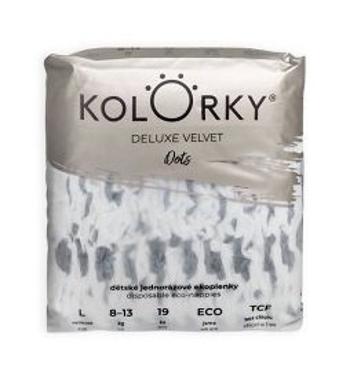 KOLORKY Deluxe Velvet - Bodky - L (8-13 kg) jednorazové eko plienky so zamatovým povrchom 19 ks