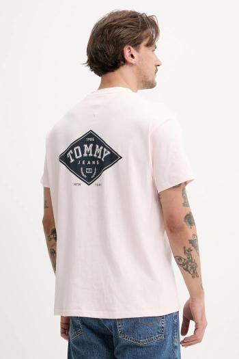Bavlnené tričko Tommy Jeans pánske, ružová farba, s potlačou, DM0DM20806