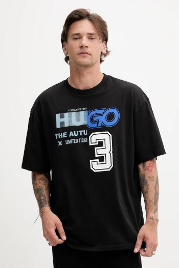 Bavlnené tričko Hugo Blue pánske, čierna farba, s potlačou, 50544168
