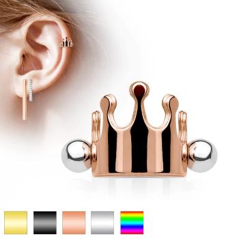 Oceľový piercing do ucha, kráľovská korunka, činka s guličkami, rôzne farby - Farba piercing: Čierna