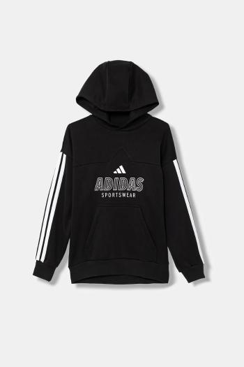 Detská mikina adidas čierna farba, s kapucňou, s potlačou, JW5083