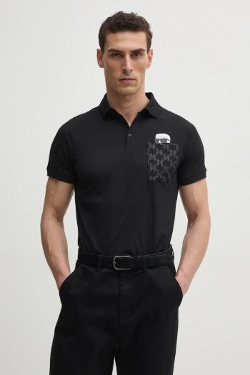 Bavlnené polo tričko Karl Lagerfeld pánske, čierna farba, s potlačou, 551251.745091