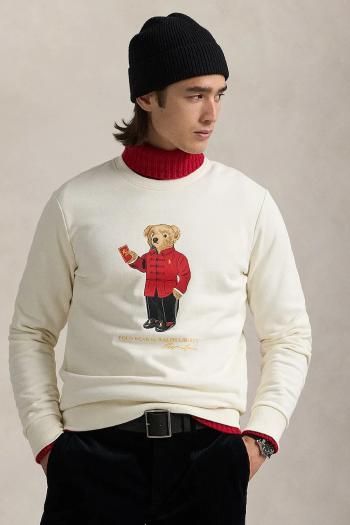 Bavlnená mikina Polo Ralph Lauren pánska, béžová farba, s potlačou, 710961598