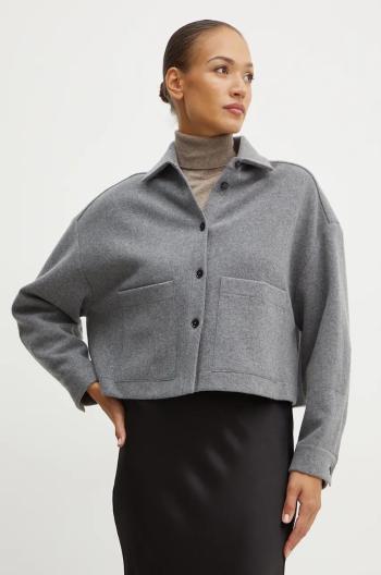 Vlnený kabát Liviana Conti šedá farba, prechodný, oversize, L4WL52