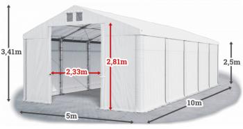 Skladový stan 5x10x2,5m strecha PVC 560g/m2 boky PVC 500g/m2 konštrukcie ZIMA PLUS Biela Biela Biela