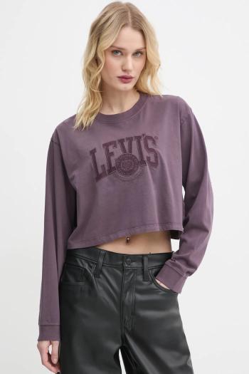Bavlnené tričko s dlhým rukávom Levi's fialová farba, A9418