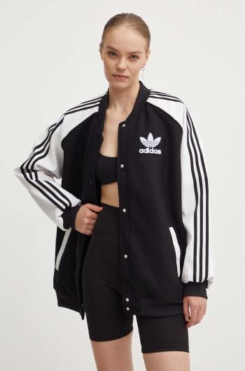 Bunda adidas Originals SST Oversize VRCT dámska, čierna farba, prechodná, oversize, IR5519